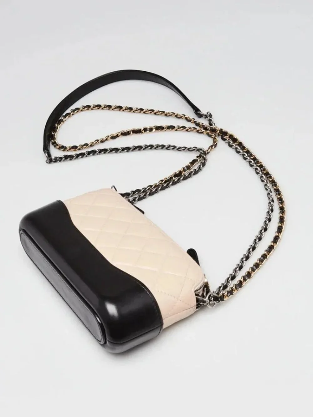 Chanel Beige/Black Quilted Leather Gabrielle Clutch With Chain Bag